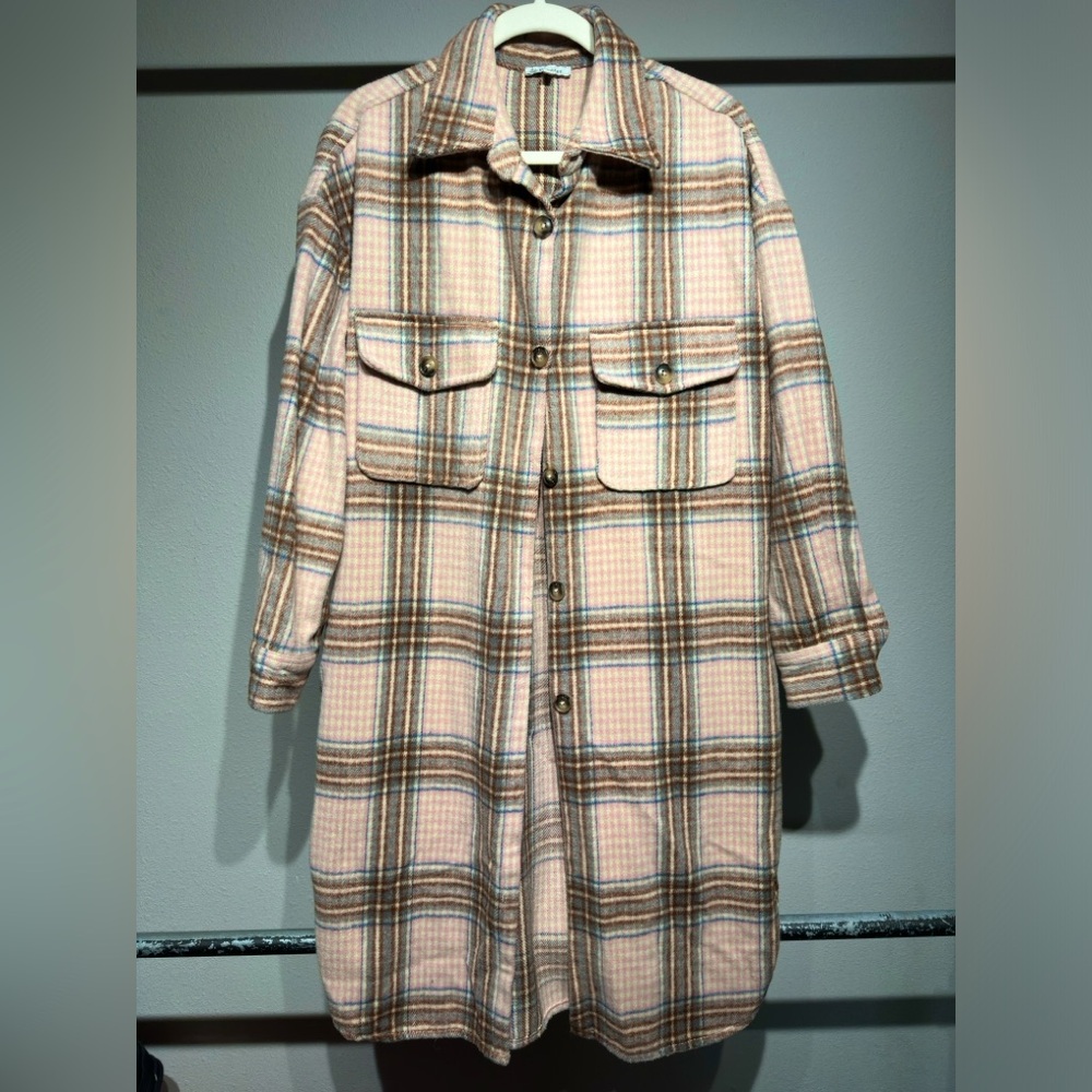 Long Flannel Button Up Jacket